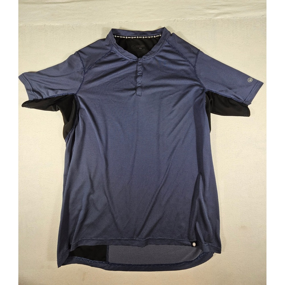 Canari Mens XL Cycling Shirt Blue Dot Short Sleeve Henley Bike Shirt Pocket